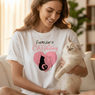 Every Day is CATurday Cute Heart Tails Cat Lover T-Shirt