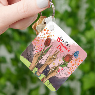 Every Day is Women's Day Hand-Painted Square Key Ring