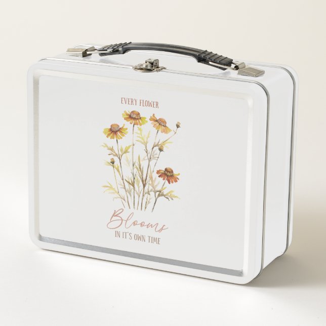 Every Flower Blooms in Its Own Time -Rustic Floral Metal Lunch Box (Front)