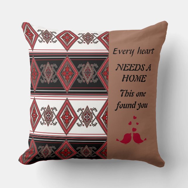 Every Heart Needs A Home Red Folk Aztec Pillow (Front)