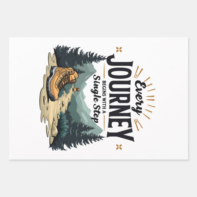 Every Journey Start With a Single Step Hiking Wrapping Paper Sheet (Front)