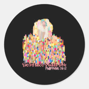 Every Knee Shall Bow Christian Jesus Bible Verse E Classic Round Sticker