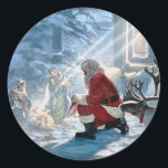 Every Knee Shall Bow Classic Round Sticker<br><div class="desc">Every Knee Shall Bow~ Santa Claus kneeling to baby Jesus.</div>