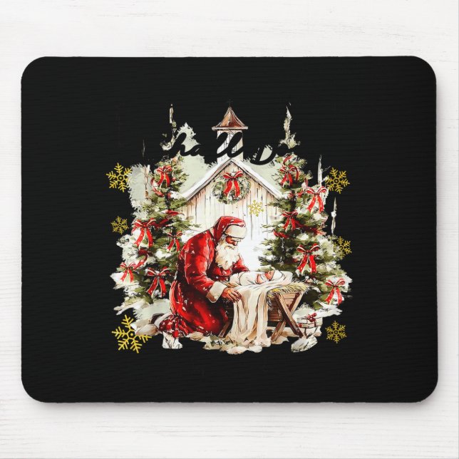 Every Knee Shall Bow Funny Kneeling Santa Baby Jes Mouse Pad (Front)