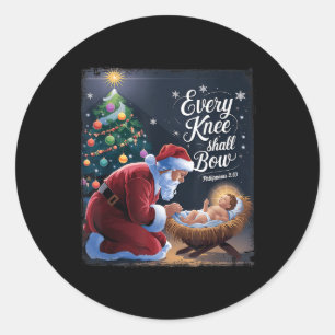 Every Knee Shall Bow Jesus Christian Santa Xmas Ch Classic Round Sticker