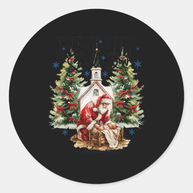 Every Knee Shall Bow Nativity Scene Religious Chri Classic Round Sticker (Front)