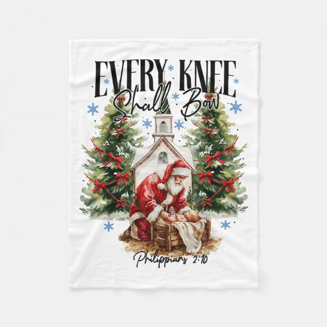 Every Knee Shall Bow Nativity Scene Religious Chri Fleece Blanket (Front)