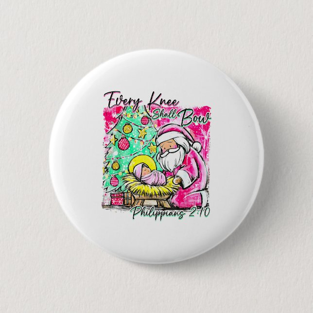 Every Knee Shall Bow Santa Christmas Nativity Scen 6 Cm Round Badge (Front)