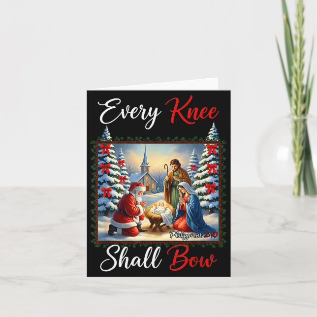 Every Knee Shall Bow Santa Christmas Nativity Scen Card (Front)