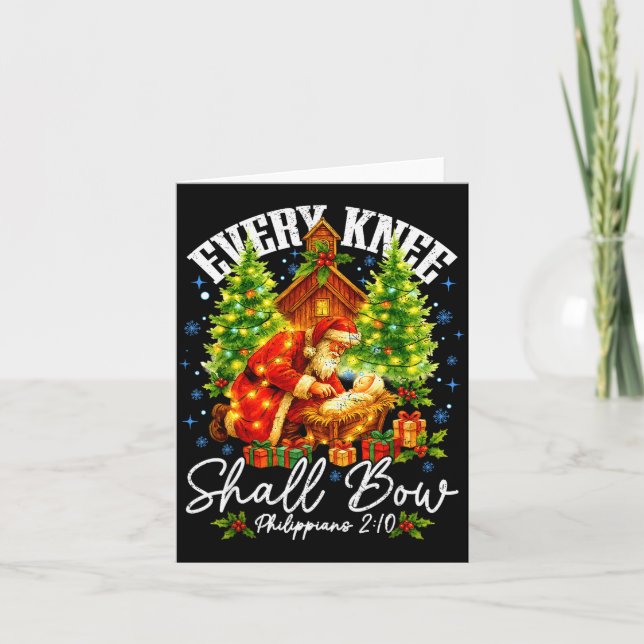 Every Knee Shall Bow Santa Christmas Nativity Scen Card (Front)
