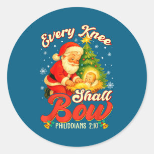 Every Knee Shall Bow Santa Christmas Nativity Scen Classic Round Sticker