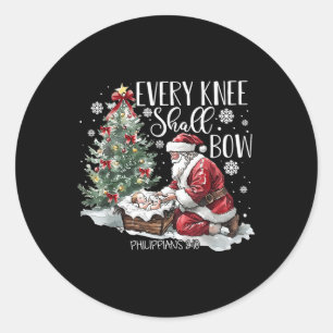 Every Knee Shall Bow Santa Christmas Nativity Scen Classic Round Sticker