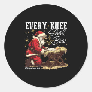 Every Knee Shall Bow Santa Christmas Nativity Scen Classic Round Sticker