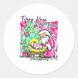 Every Knee Shall Bow Santa Christmas Nativity Scen Classic Round Sticker