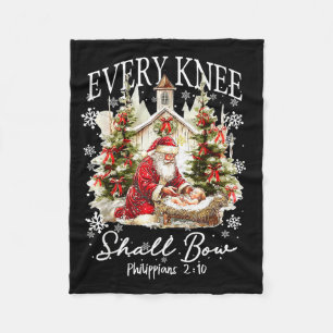 Every Knee Shall Bow Santa Christmas Nativity Scen Fleece Blanket