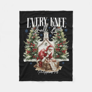 Every Knee Shall Bow Santa Christmas Nativity Scen Fleece Blanket