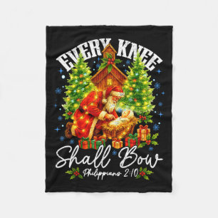 Every Knee Shall Bow Santa Christmas Nativity Scen Fleece Blanket