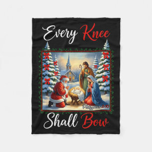 Every Knee Shall Bow Santa Christmas Nativity Scen Fleece Blanket