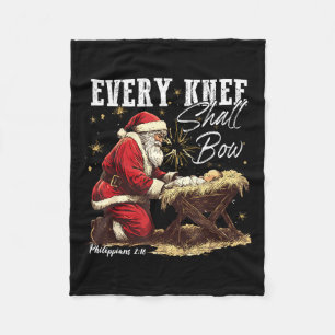 Every Knee Shall Bow Santa Christmas Nativity Scen Fleece Blanket
