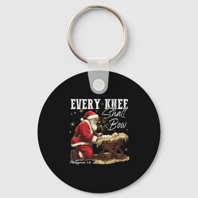 Every Knee Shall Bow Santa Christmas Nativity Scen Key Ring (Front)