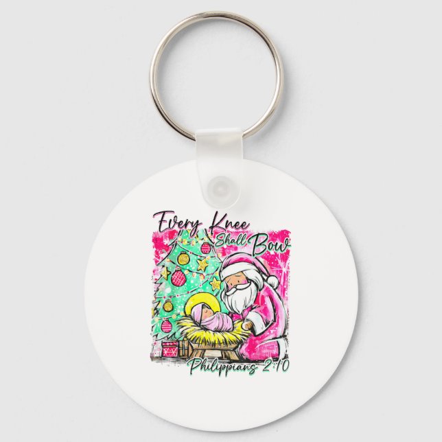 Every Knee Shall Bow Santa Christmas Nativity Scen Key Ring (Front)