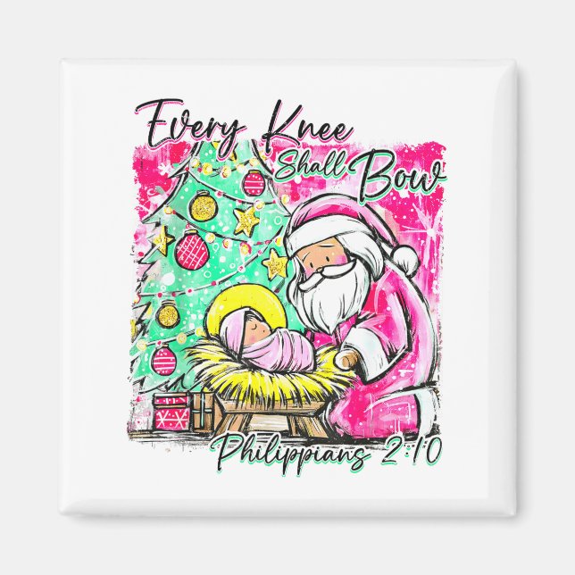 Every Knee Shall Bow Santa Christmas Nativity Scen Magnet (Front)