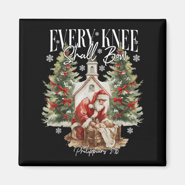 Every Knee Shall Bow Santa Christmas Nativity Scen Magnet (Front)