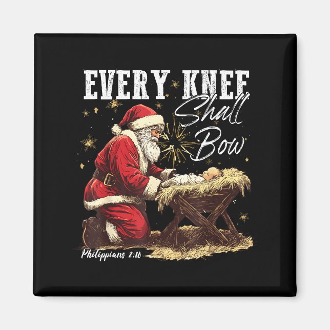 Every Knee Shall Bow Santa Christmas Nativity Scen Magnet (Front)