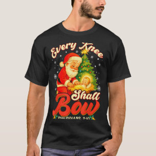 Every Knee Shall Bow Santa Christmas Nativity Scen T-Shirt