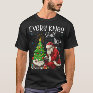 Every Knee Shall Bow Santa Christmas Nativity Scen T-Shirt
