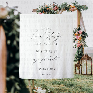 Every Love Story Is Beautiful Wedding Backdrop Tapestry