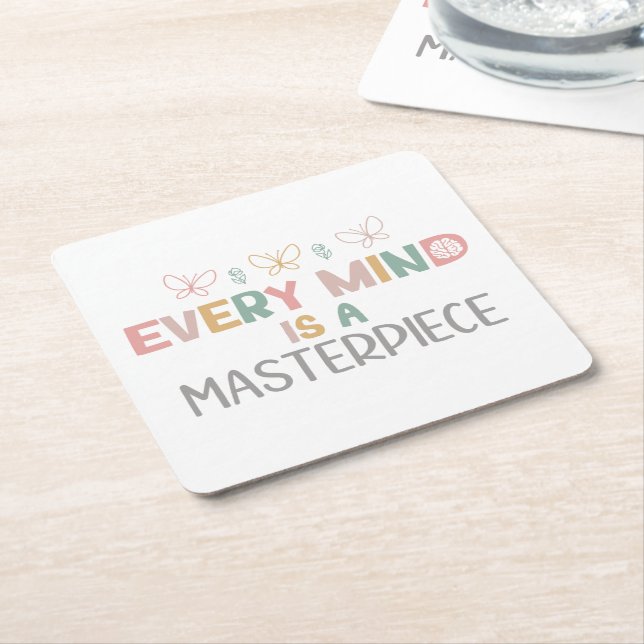   Every Minds Is A Masterpiece Autism Acceptance Square Paper Coaster (Angled)