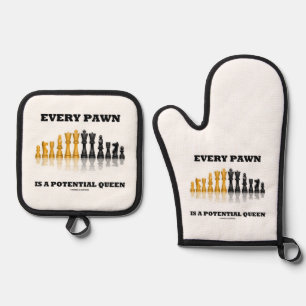 Every Pawn Is A Potential Queen Chess Saying Humor Oven Mitt & Pot Holder Set