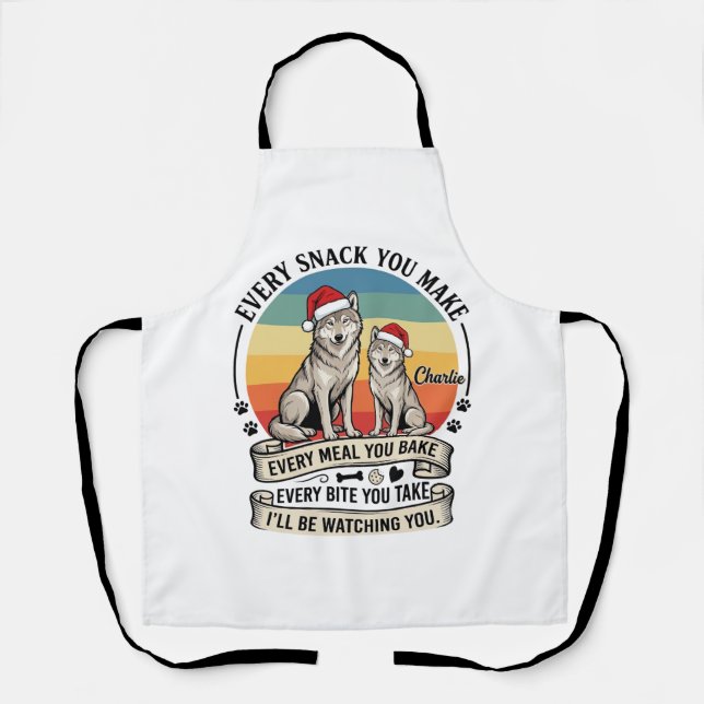 Every Snack You Make Dog Santa Hat Retro Sunset_1 Apron (Front)