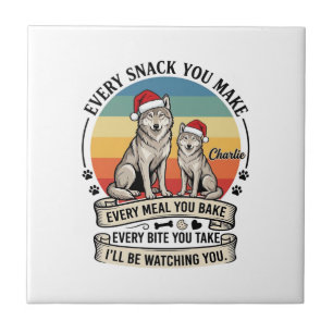 Every Snack You Make Dog Santa Hat Retro Sunset_1 Ceramic Tile