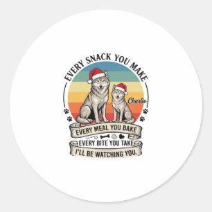 Every Snack You Make Dog Santa Hat Retro Sunset_1 Classic Round Sticker