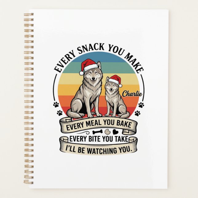Every Snack You Make Dog Santa Hat Retro Sunset_1 Planner (Front)