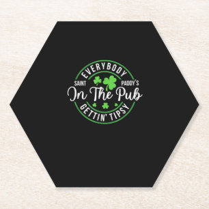 Everybody In the Pub Getting Tipsy Funny St Patric Paper Coaster