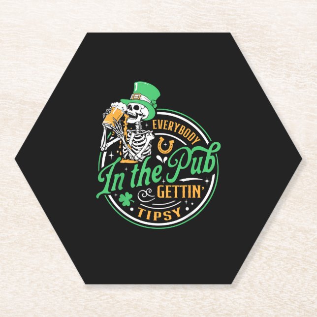 Everybody In The Pub Getting Tipsy St Patricks Day Paper Coaster (Front)
