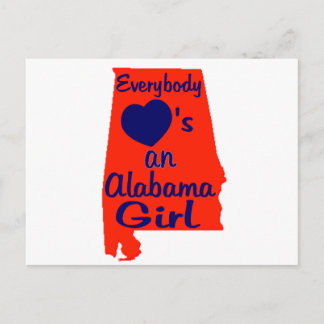 Everybody Loves an Alabama Girl Orange and Navy Postcard