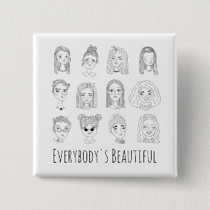 Everybody's Beautiful Feminist Doodle Art Button