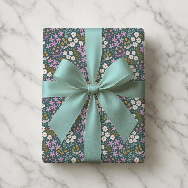 Everyday Ditsy Floral in Jewel Tones Wrapping Paper (Jewel toned ditsy floral gift wrap.)