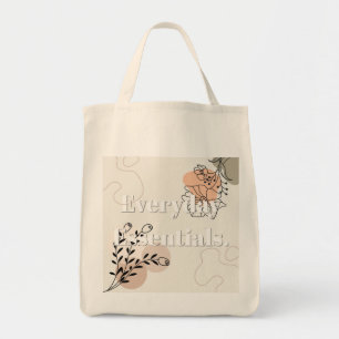 'Everyday Essentials' Minimalist Floral Grocery Tote Bag