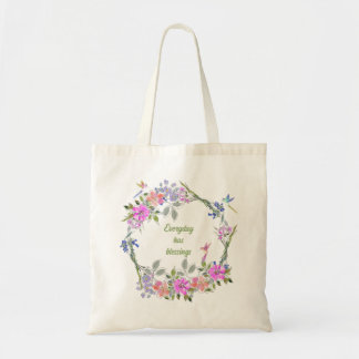 Everyday Has Blessings Floral Wreath Tote Bag