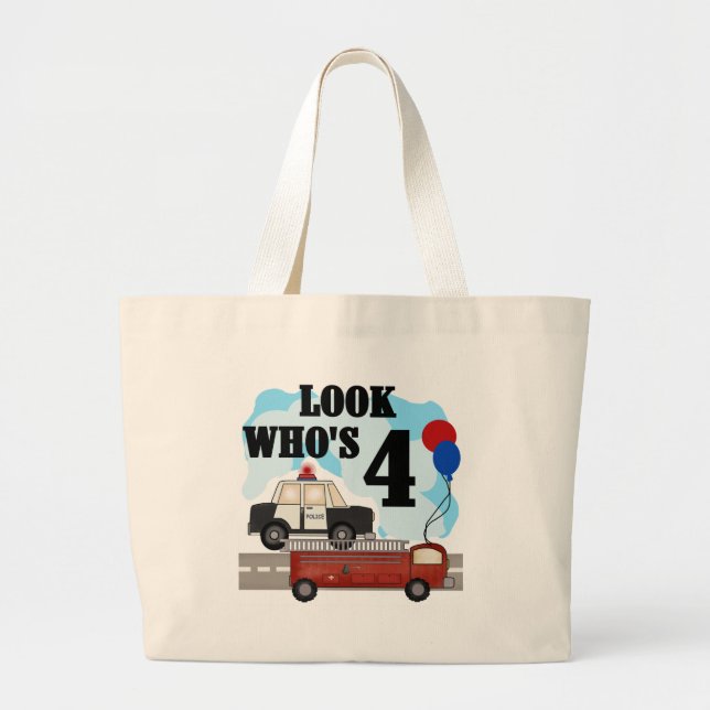 Everyday Heroes 4th Birthday Large Tote Bag (Front)