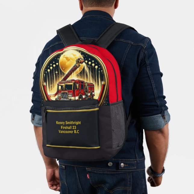 Everyday Heroes Firetruck Under The Golden Moon Printed Backpack (Insitu (Model))