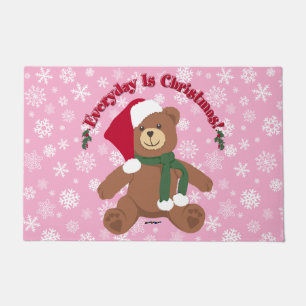 Everyday Is Christmas! Christmas Teddy Bear Snow Doormat