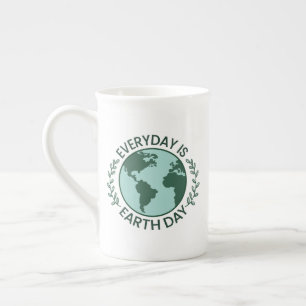 Everyday Is Earth Day - Vintage Green Earth Lover Bone China Mug