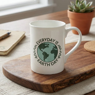 Everyday Is Earth Day - Vintage Green Earth Lover Bone China Mug