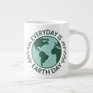 Everyday Is Earth Day - Vintage Green Earth Lover Large Coffee Mug